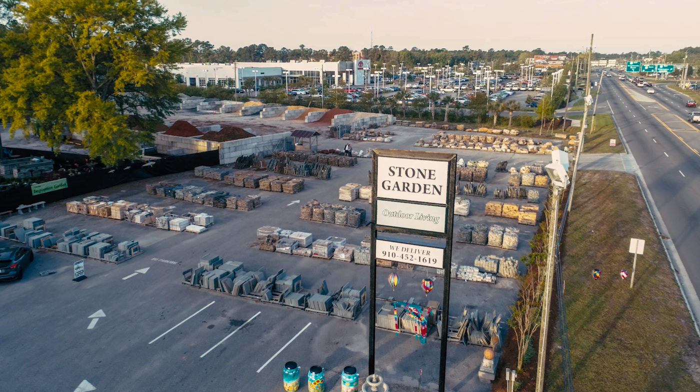 stone garden stoneyard and business sign as seen from the air