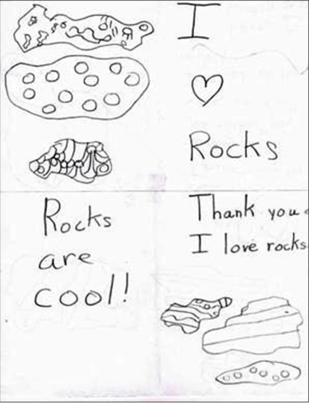 child's drawing about rocks for stone garden thank you note