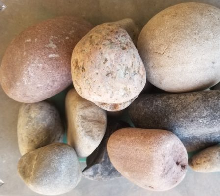 close-up of river round rocks at stone garden