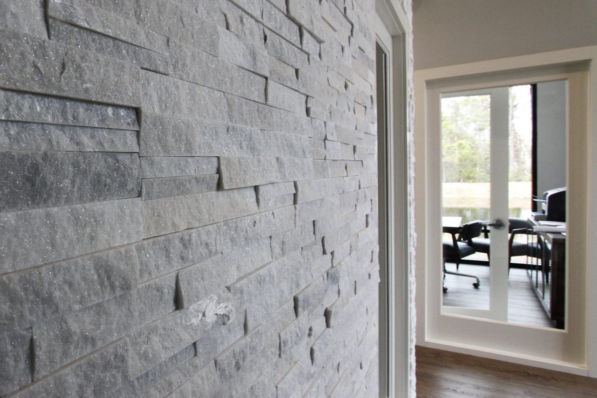 gray stone veneer wall at a business