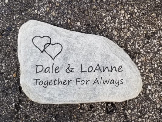 engraving on stone rock gift for the garden saying Dale and LoAnne Together For Always