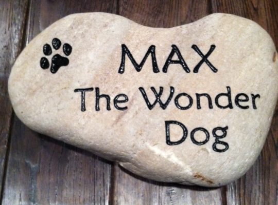 pet memorial engraved stone rock for the garden saying Max The Wonder Dog