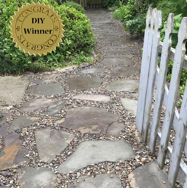 stone garden DIY pathway winner flagstone path and wooden gate